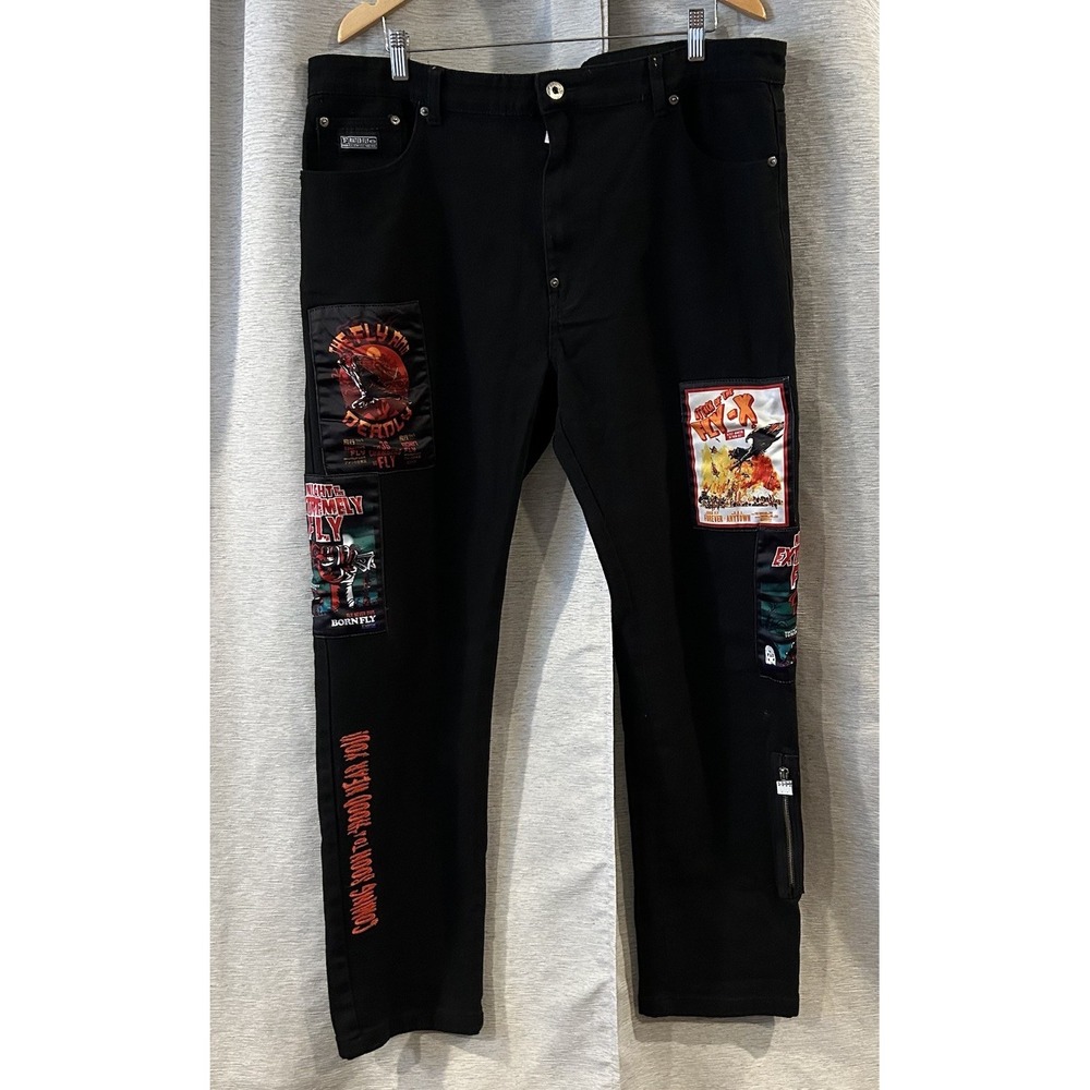 Born Fly Black Patchwork Jeans Size 42 Grunge Skater